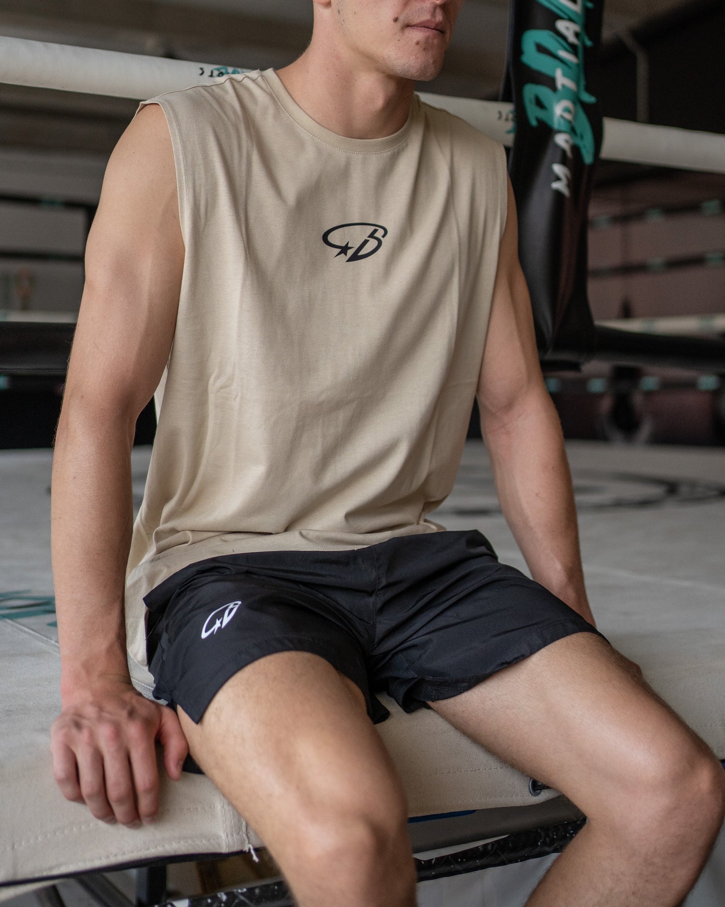 No Sleeve Tee Beige